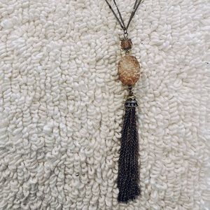 Altar’d State Druzy Crystal Pendant Necklace, Rose Quartz color, Antique Finish